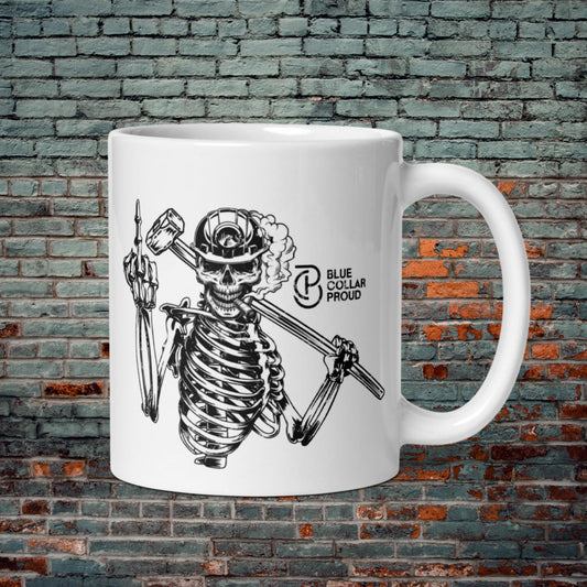 Skull with Cigar White Glossy Mug